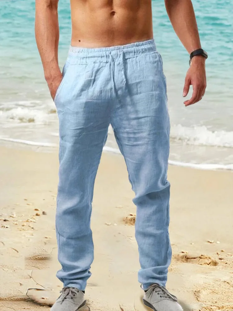 Men's Cotton Linen Pocket Pants Trousers