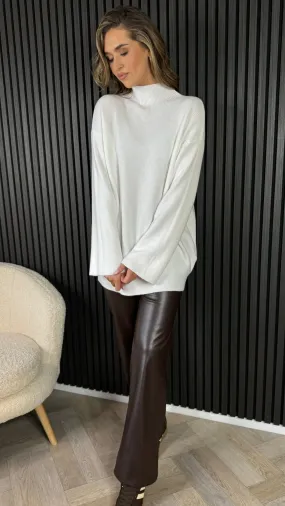 Michelle White Ribbed Turtle Neck Jumper