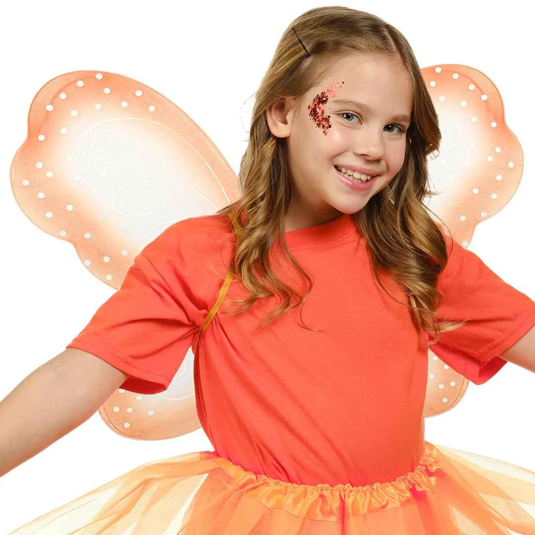 Monarch Butterfly Wings - Orange Fairy Wings with Chunky Glitter Set - FUNCREDIBLE