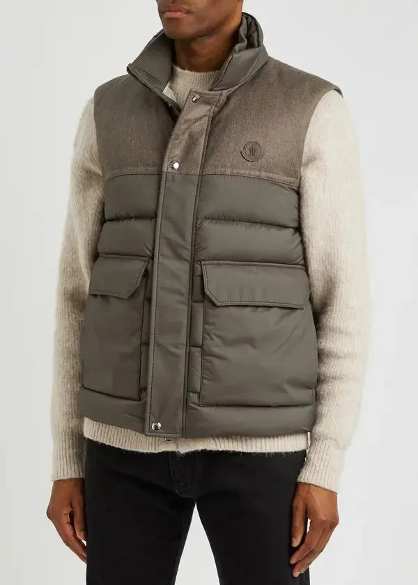Moncler Mens Rance Panelled Quilted Shell Gilet Puffer Vest 5 / XXL Olive Brown