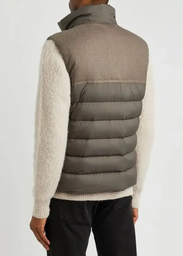 Moncler Mens Rance Panelled Quilted Shell Gilet Puffer Vest 5 / XXL Olive Brown