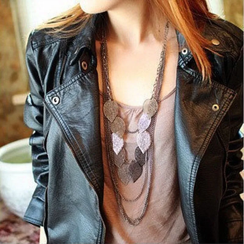 Multi-Layer Leaves Necklace Gunmetal