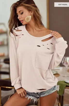 Oatmeal Knit Sweater Lazer Cut