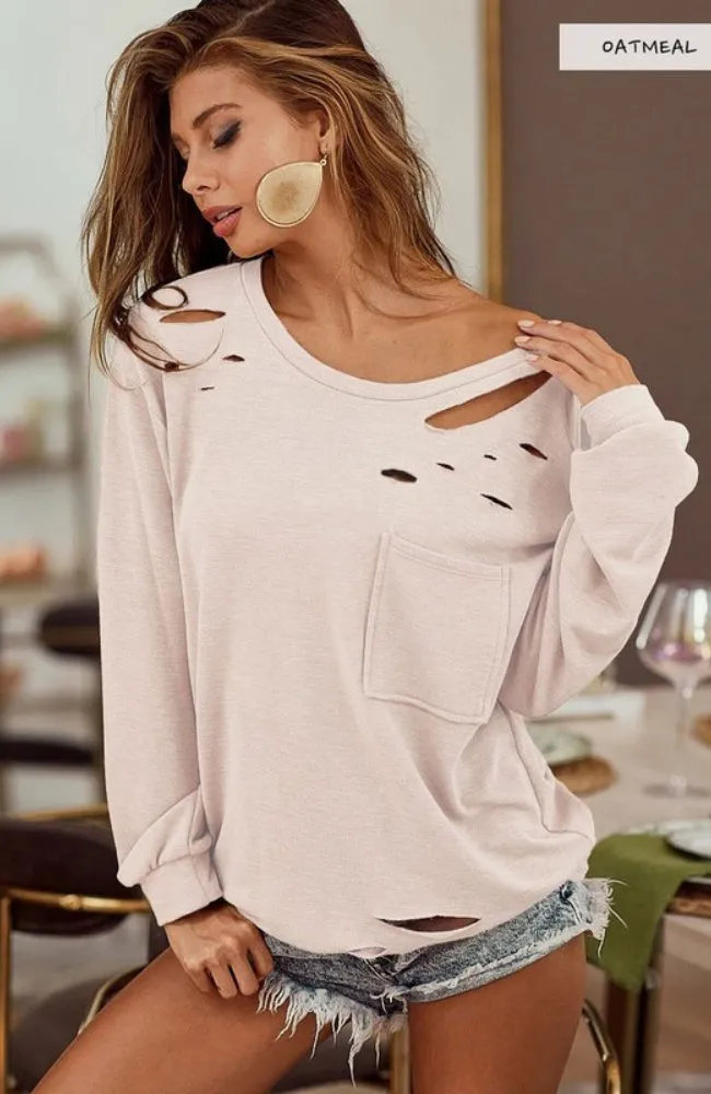Oatmeal Knit Sweater Lazer Cut