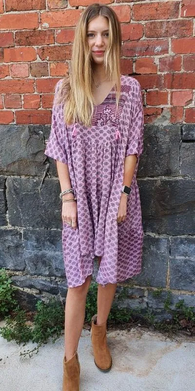 Over Sized Baby Doll Dress By Sarah Jane - Pink Paisley