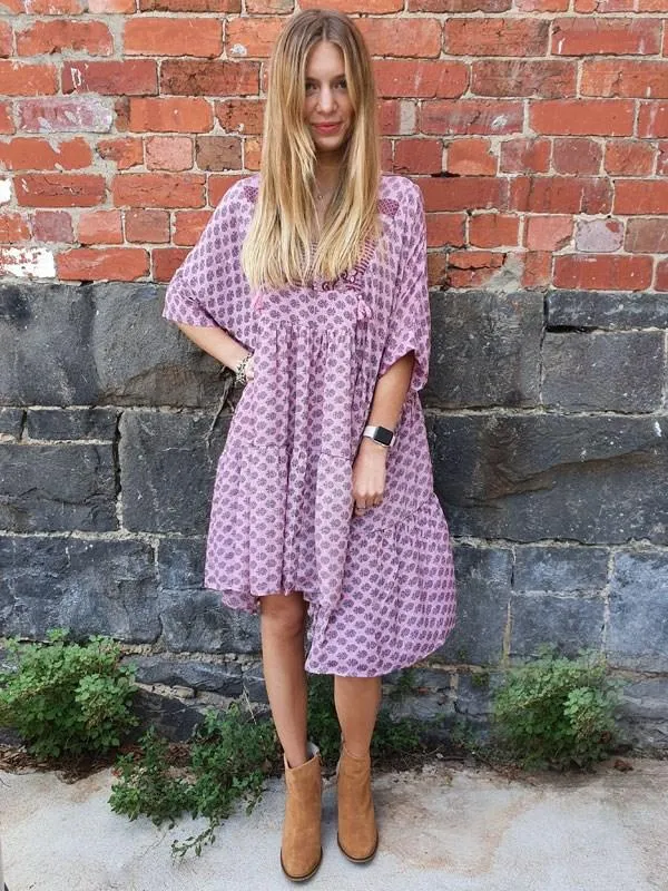 Over Sized Baby Doll Dress By Sarah Jane - Pink Paisley