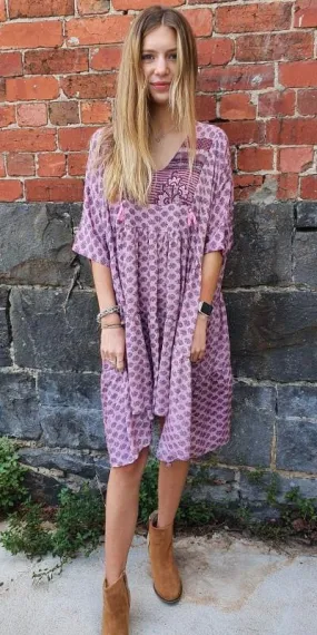 Over Sized Baby Doll Dress By Sarah Jane - Pink Paisley