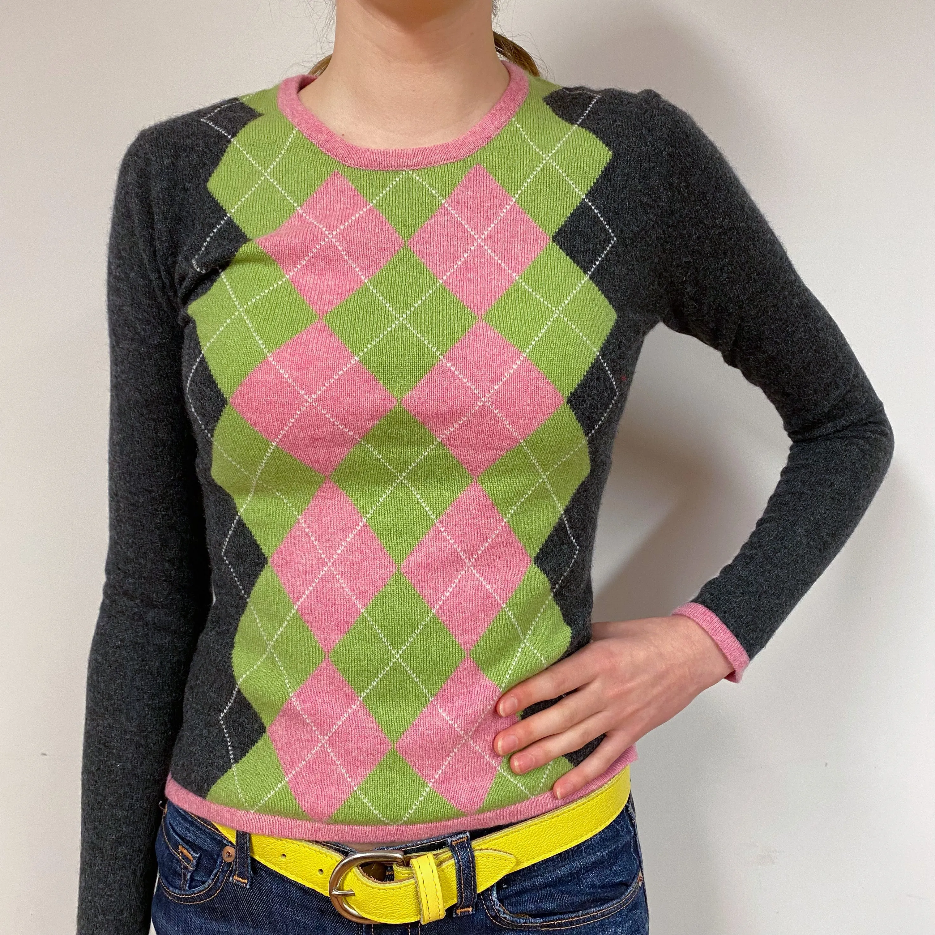 Pear Green Diamond Cashmere Crew Neck Jumper Extra Small
