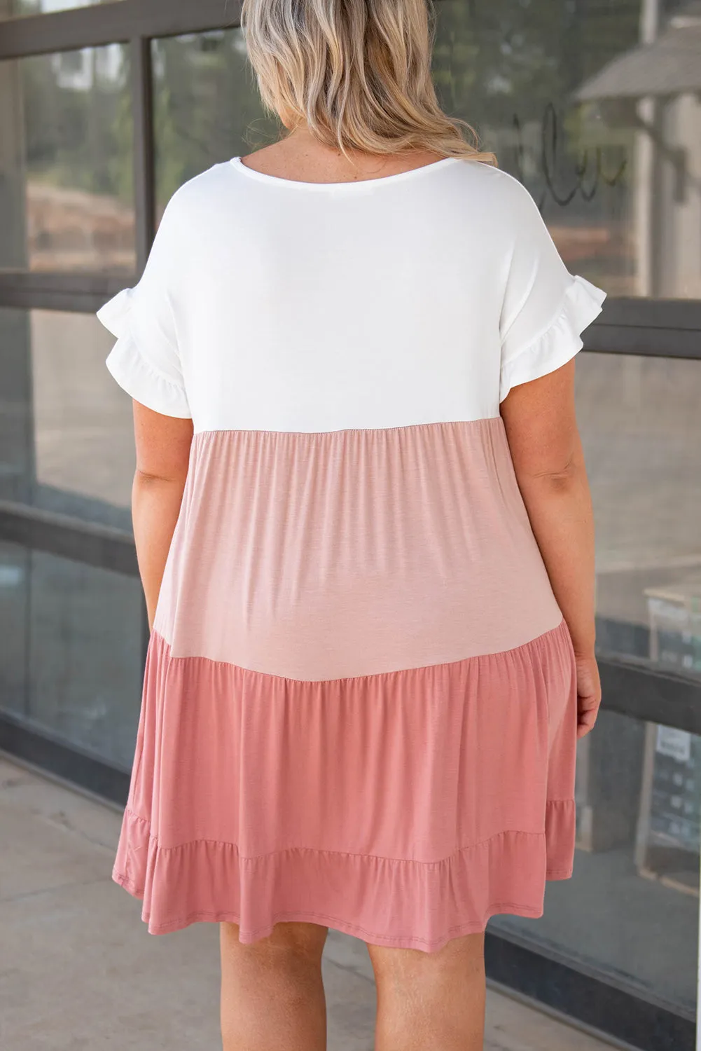 Pink Colorblock Tiered Ruffled Plus Size Dress