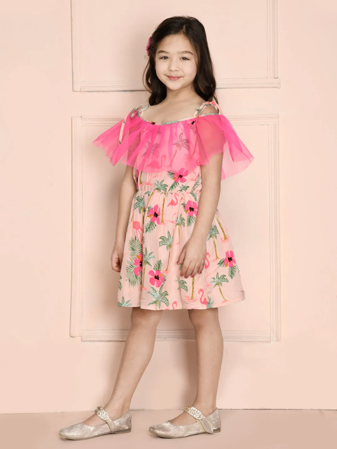 Pink Floral Frilled Strappy Dress