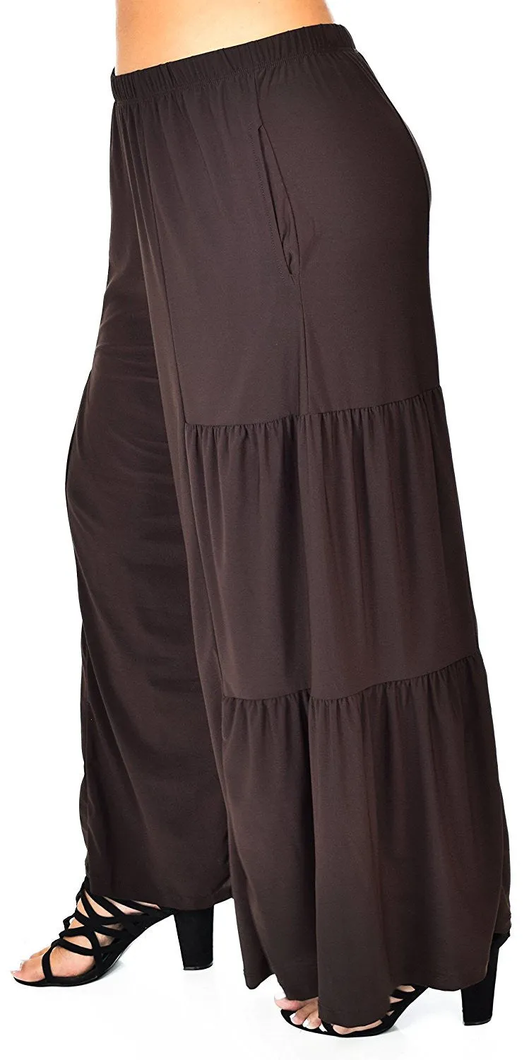 Plus Size Loose Fitting Tiered Boho Wide Leg Palazzo Pants