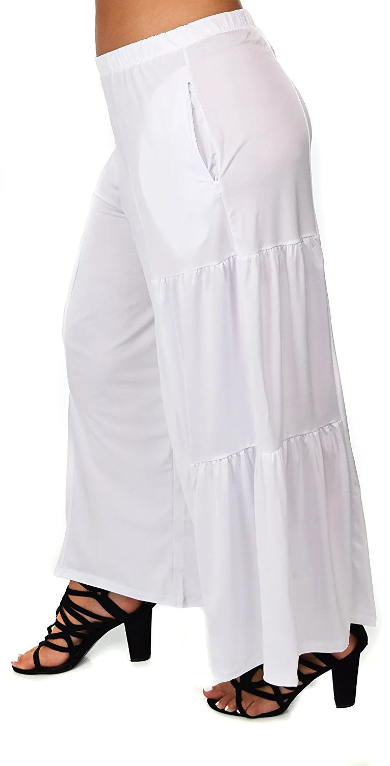 Plus Size Loose Fitting Tiered Boho Wide Leg Palazzo Pants