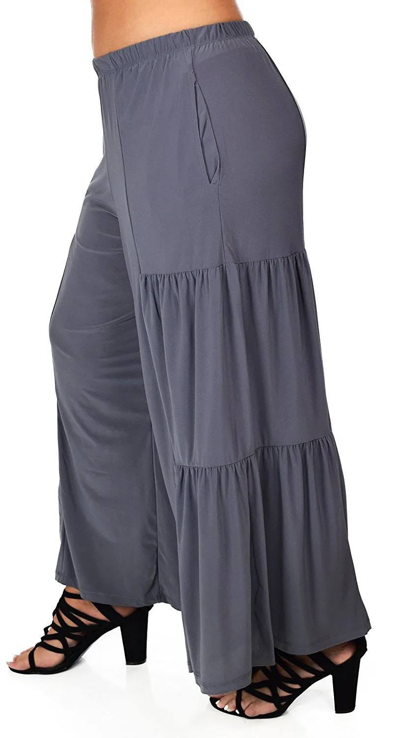Plus Size Loose Fitting Tiered Boho Wide Leg Palazzo Pants