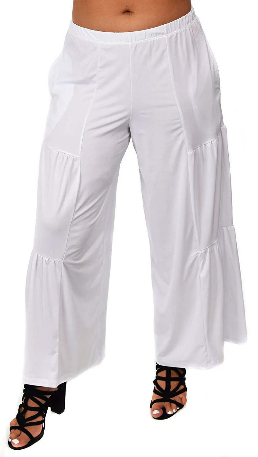 Plus Size Loose Fitting Tiered Boho Wide Leg Palazzo Pants