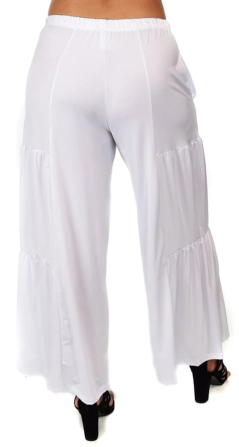 Plus Size Loose Fitting Tiered Boho Wide Leg Palazzo Pants