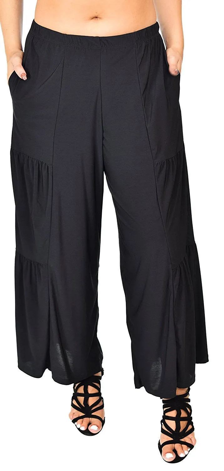 Plus Size Loose Fitting Tiered Boho Wide Leg Palazzo Pants