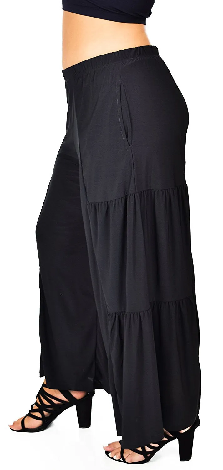 Plus Size Loose Fitting Tiered Boho Wide Leg Palazzo Pants