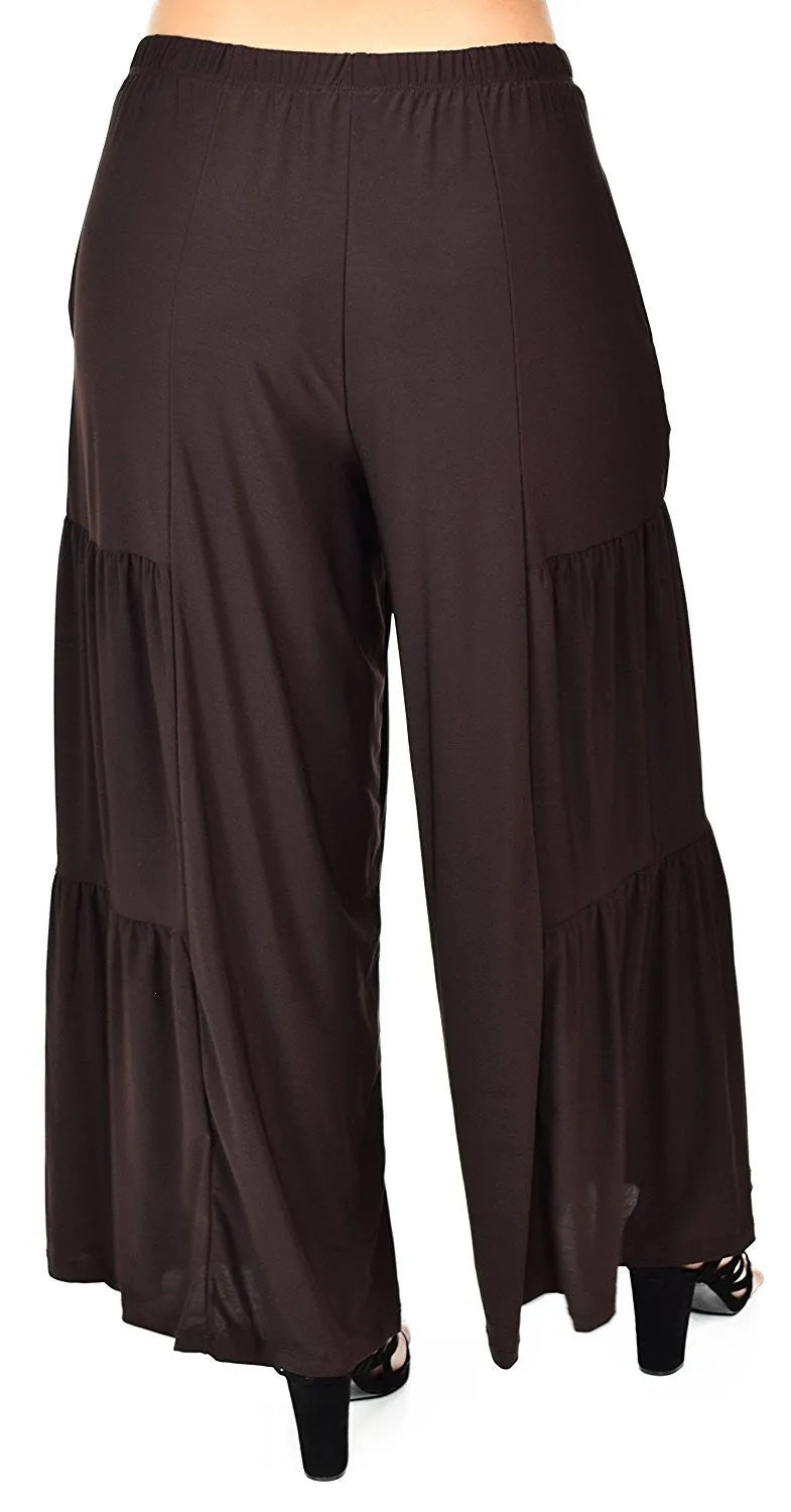 Plus Size Loose Fitting Tiered Boho Wide Leg Palazzo Pants