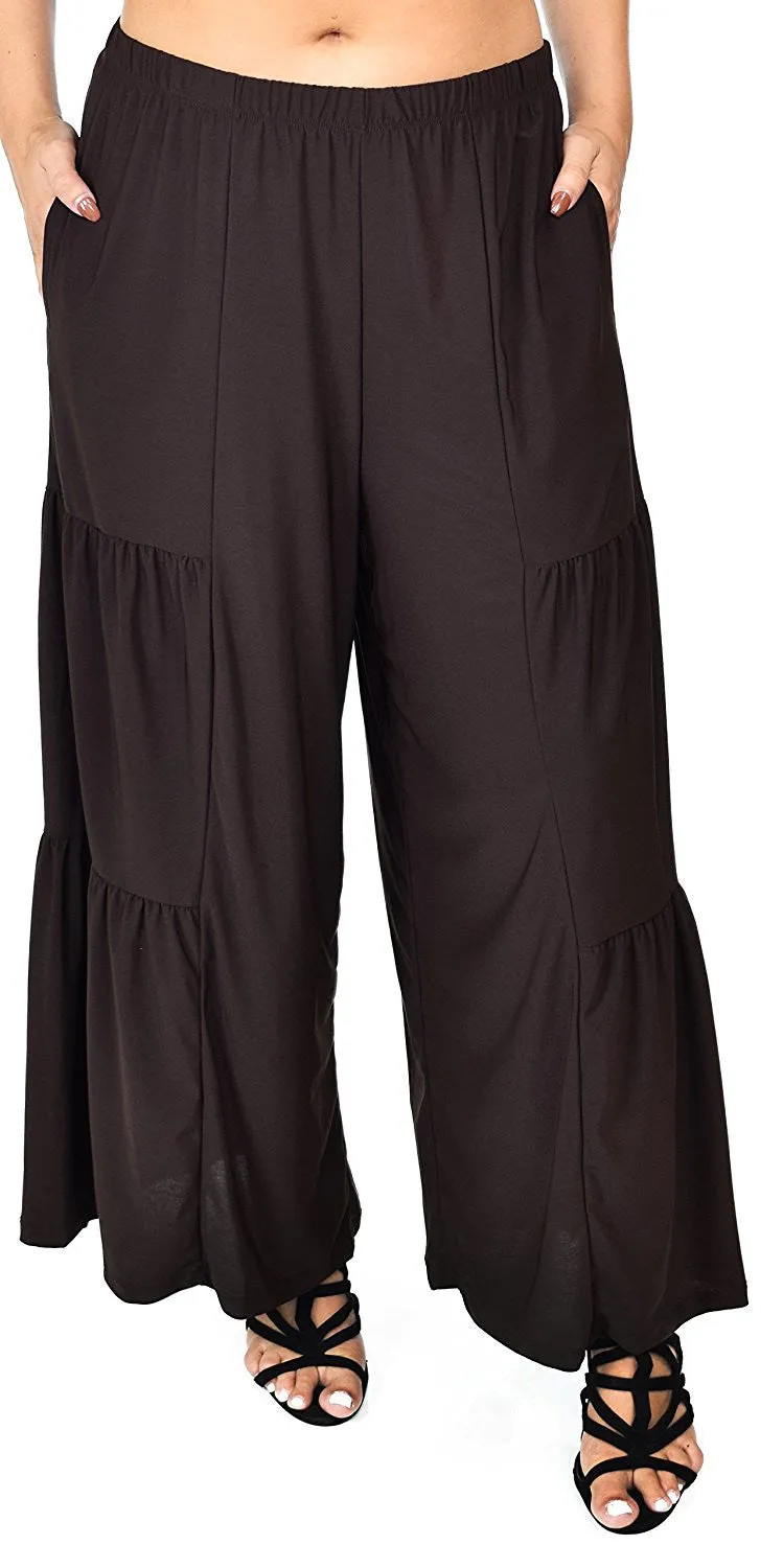 Plus Size Loose Fitting Tiered Boho Wide Leg Palazzo Pants
