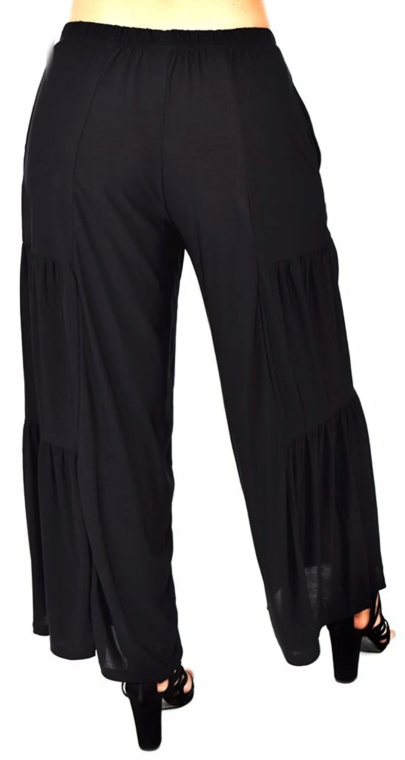 Plus Size Loose Fitting Tiered Boho Wide Leg Palazzo Pants
