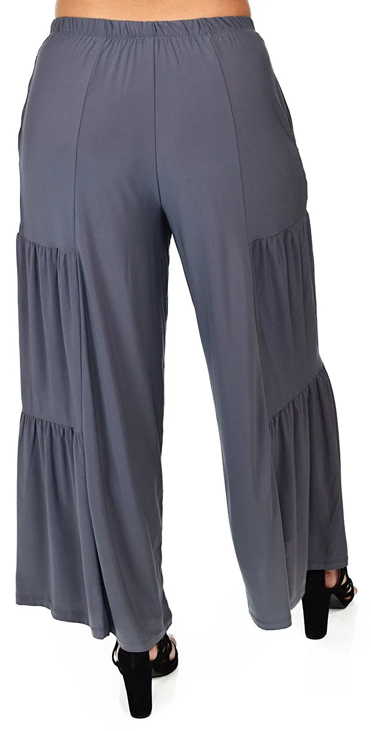 Plus Size Loose Fitting Tiered Boho Wide Leg Palazzo Pants