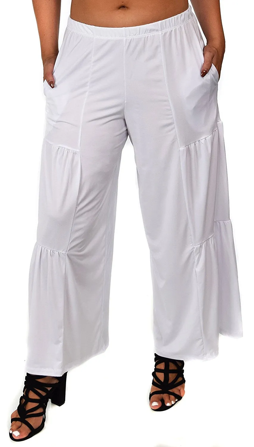 Plus Size Loose Fitting Tiered Boho Wide Leg Palazzo Pants