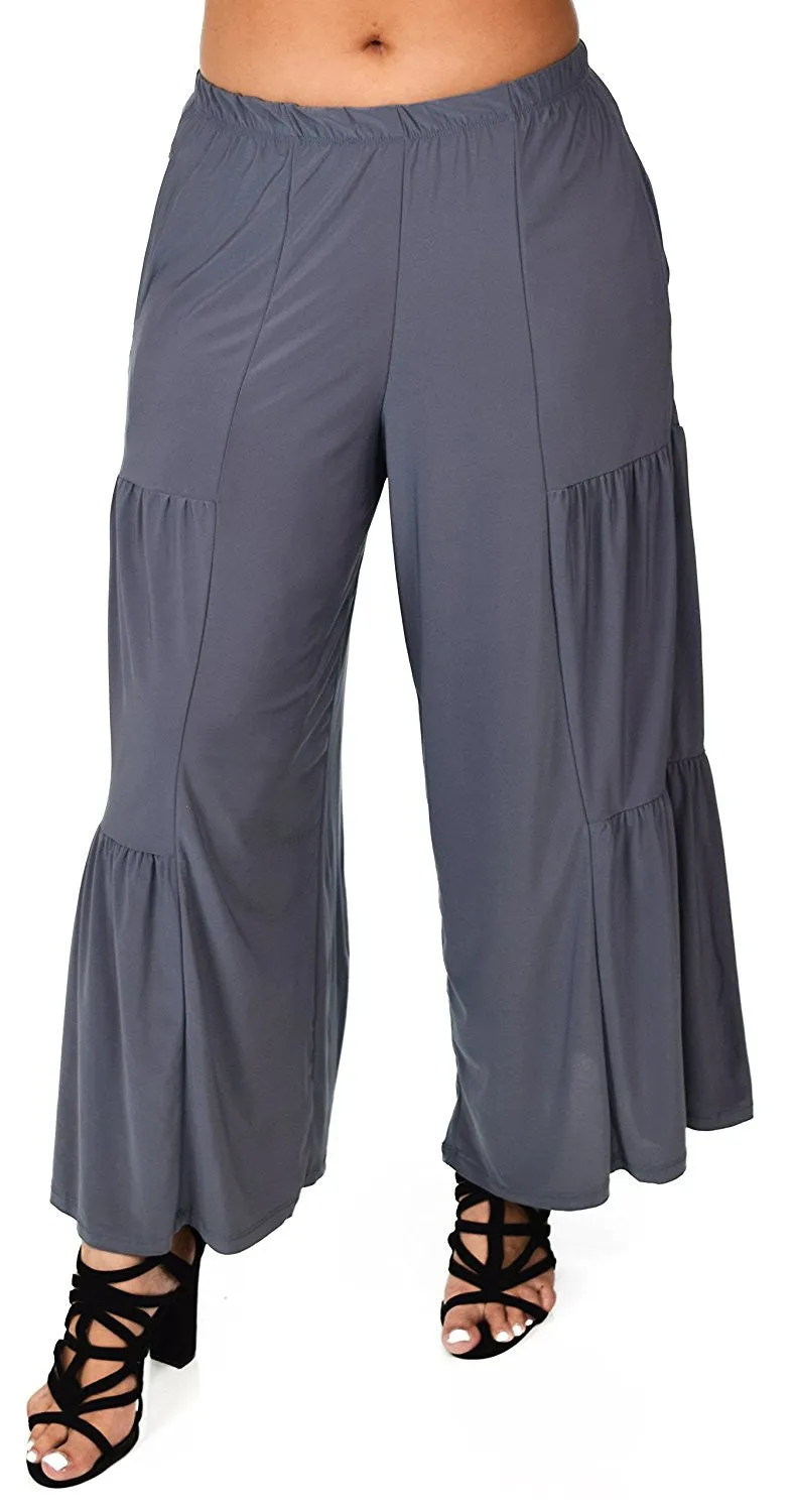 Plus Size Loose Fitting Tiered Boho Wide Leg Palazzo Pants
