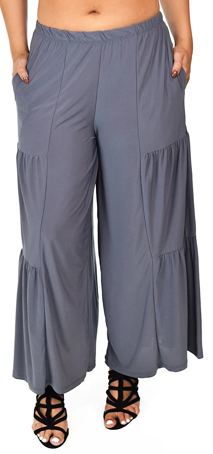 Plus Size Loose Fitting Tiered Boho Wide Leg Palazzo Pants