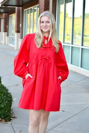 Red bow tie babydoll dress