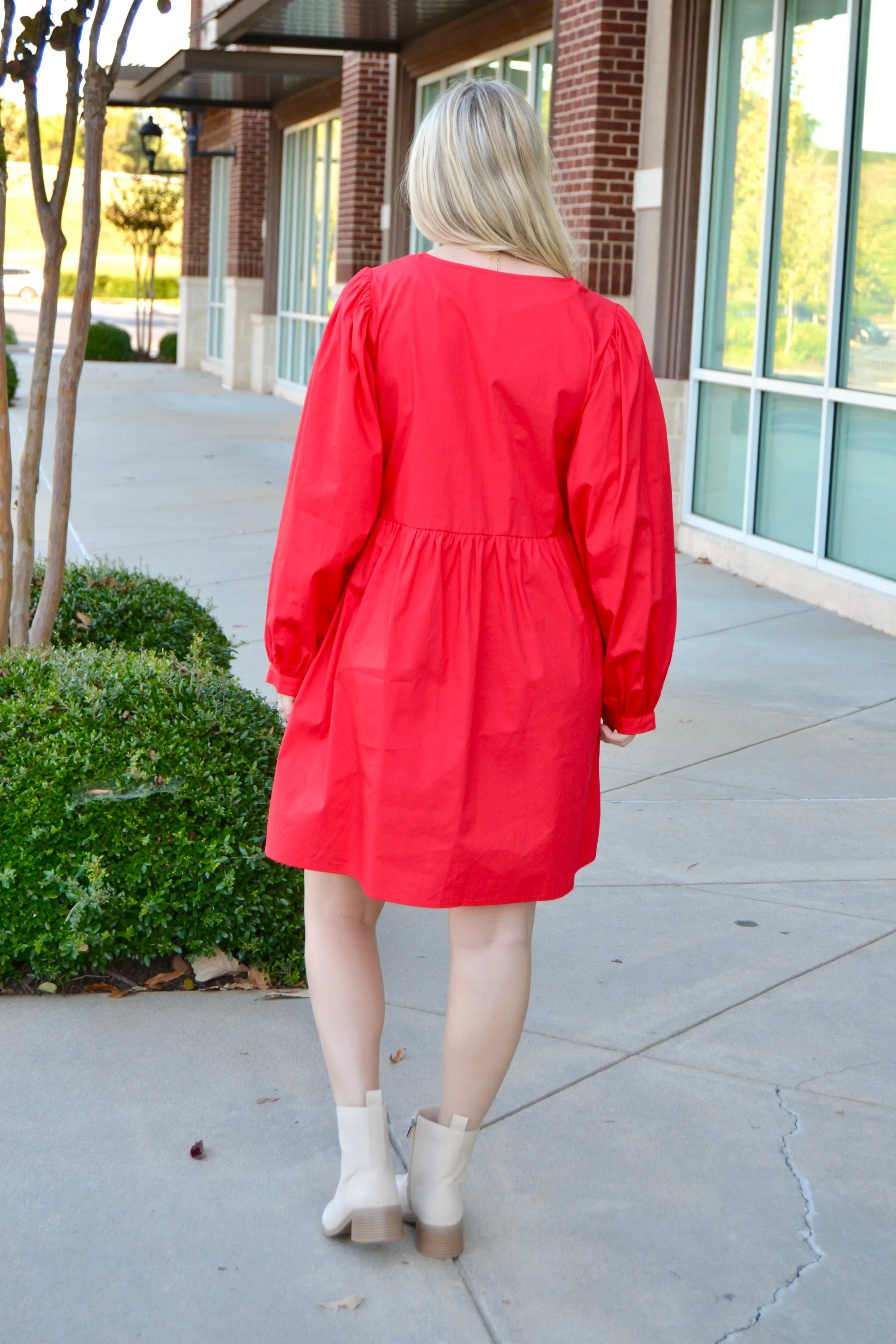 Red bow tie babydoll dress