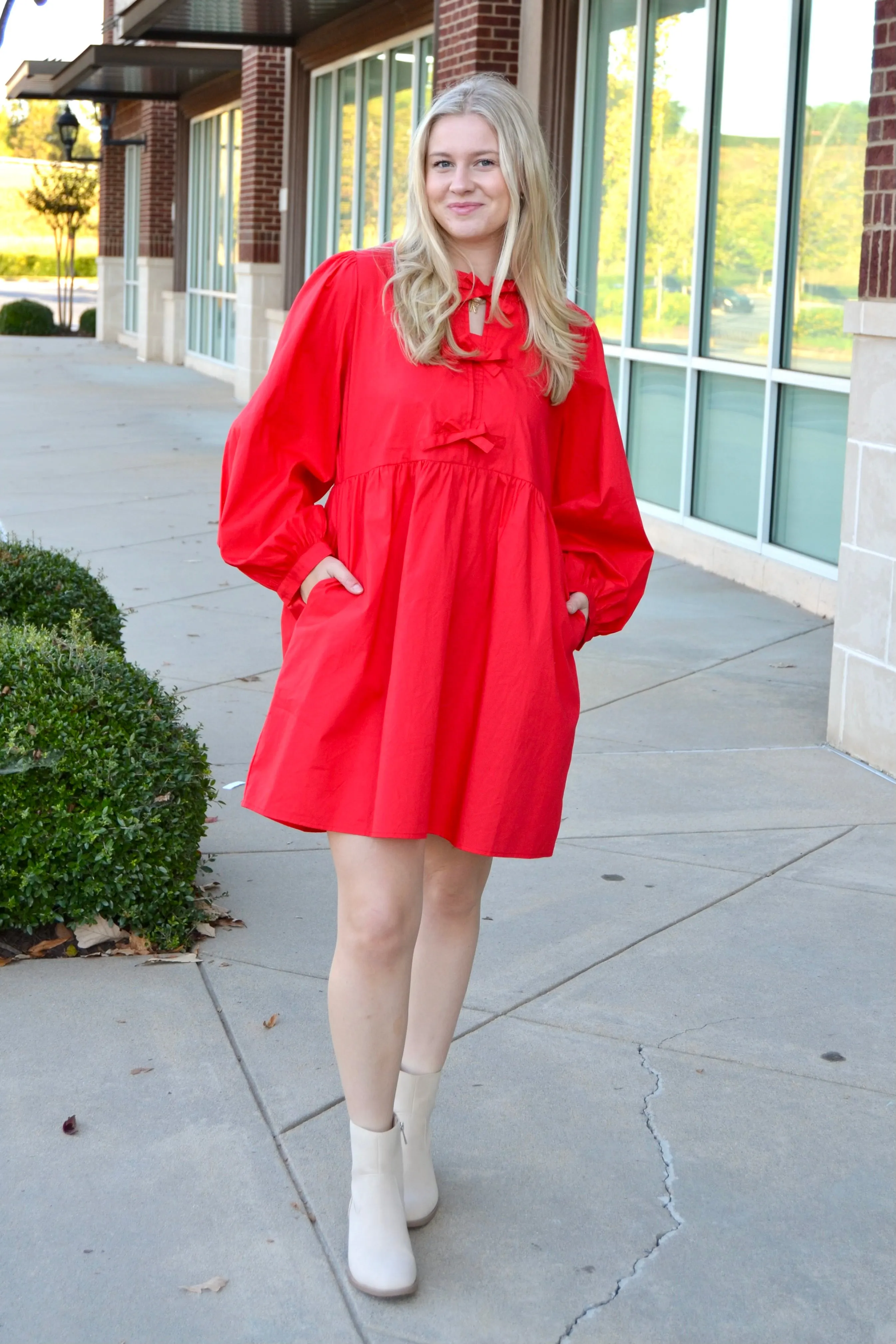 Red bow tie babydoll dress