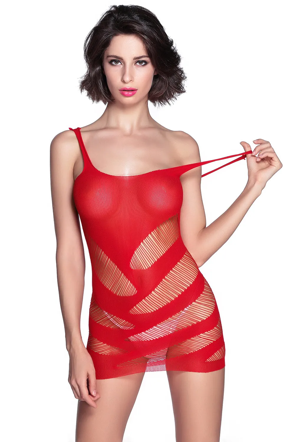 Red Sexy Striped Cutout Mini Chemise Dress