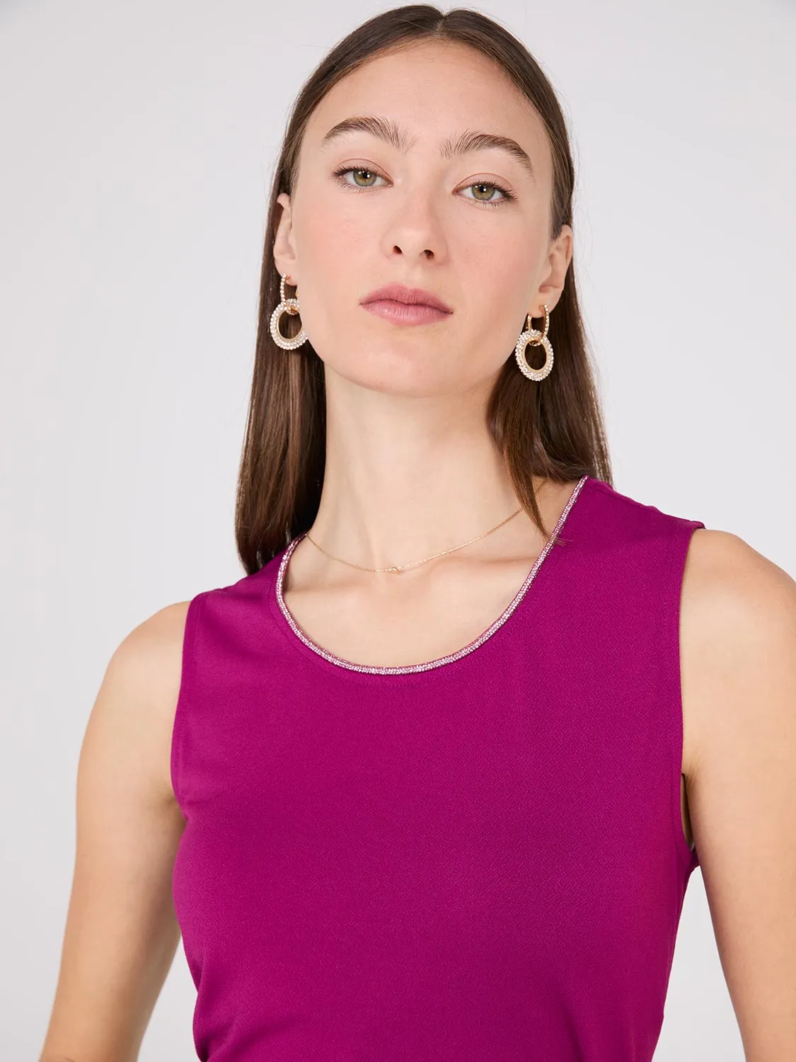 Rhinestone Neckline Sleeveless Top