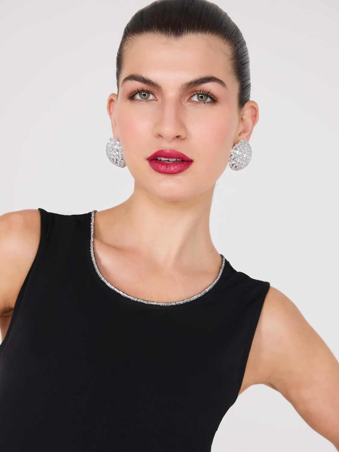 Rhinestone Neckline Sleeveless Top