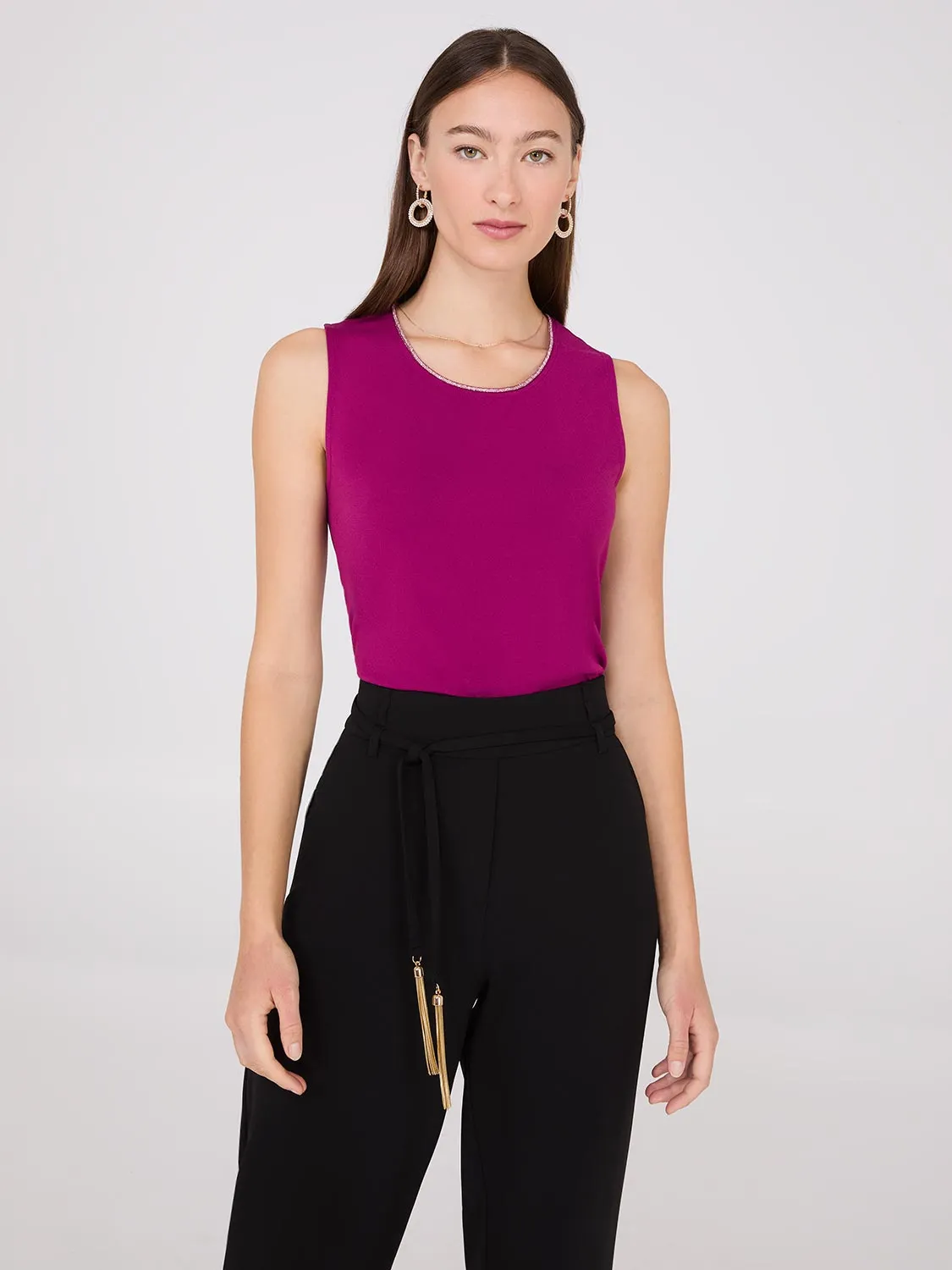 Rhinestone Neckline Sleeveless Top