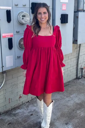 SALE-THML-Corduroy Baby Doll Dress-Red