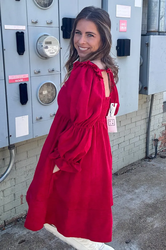 SALE-THML-Corduroy Baby Doll Dress-Red