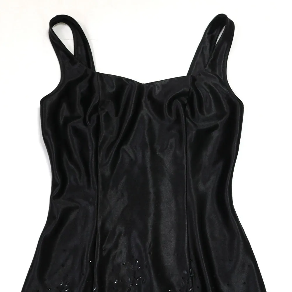 Sexy Black Rhinestone Sheath Floral Mesh Patchwork Evening Dress