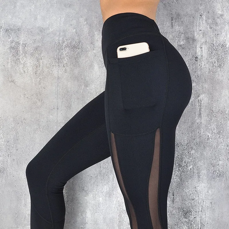Sexy High Waist Mesh Patchwork Skinny Leggings Pants