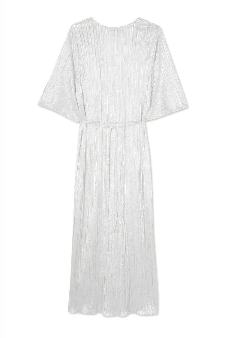 Silver Plisse Midi Dress
