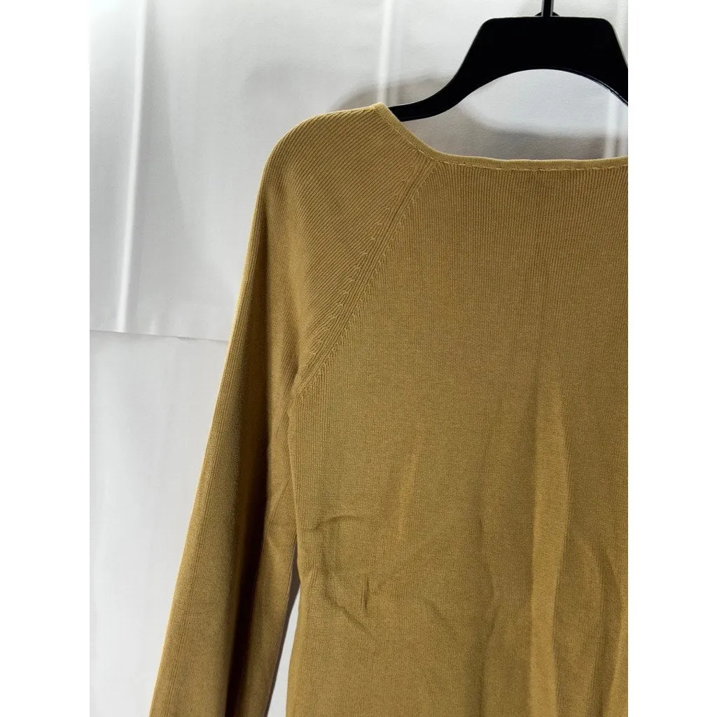 STUDIO BY LIZ CLAIBORNE Women's Tan V-Neck Knit Long Sleeve Pullover Top SZ M