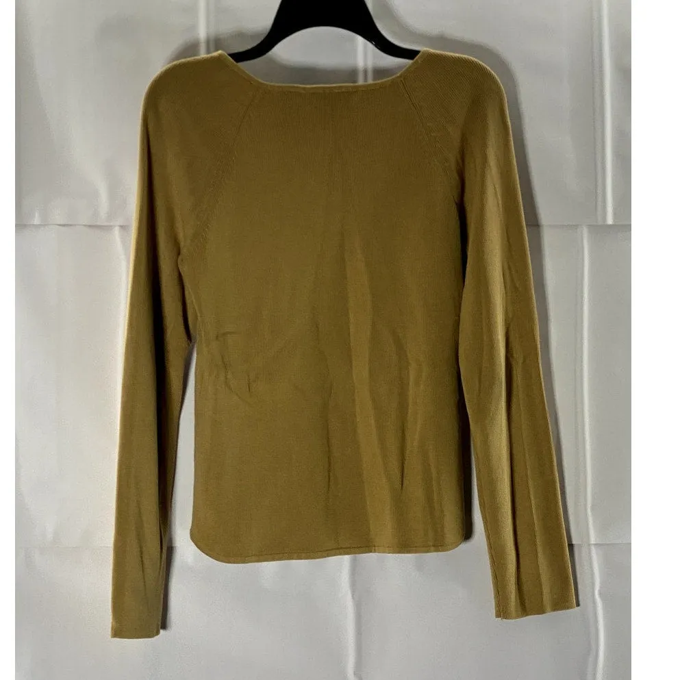 STUDIO BY LIZ CLAIBORNE Women's Tan V-Neck Knit Long Sleeve Pullover Top SZ M