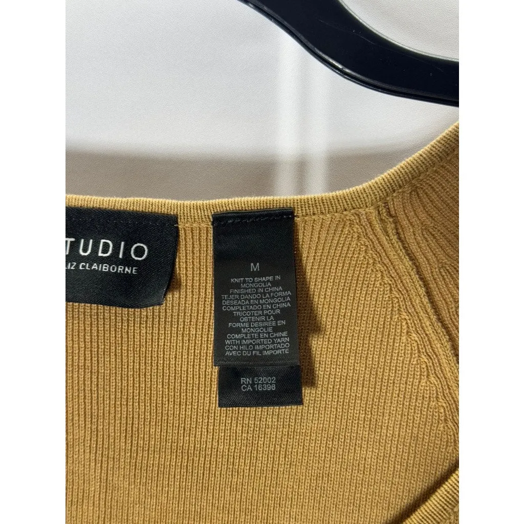 STUDIO BY LIZ CLAIBORNE Women's Tan V-Neck Knit Long Sleeve Pullover Top SZ M