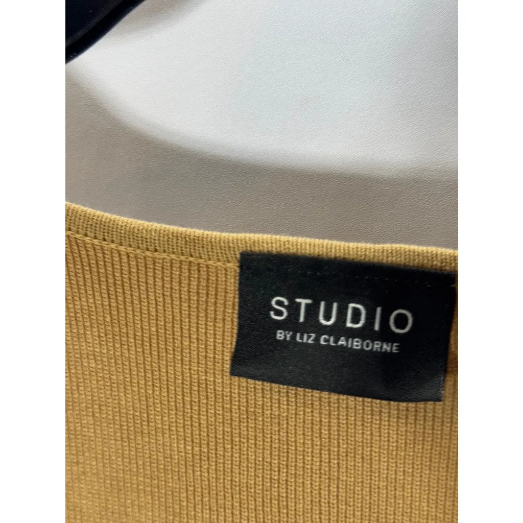 STUDIO BY LIZ CLAIBORNE Women's Tan V-Neck Knit Long Sleeve Pullover Top SZ M