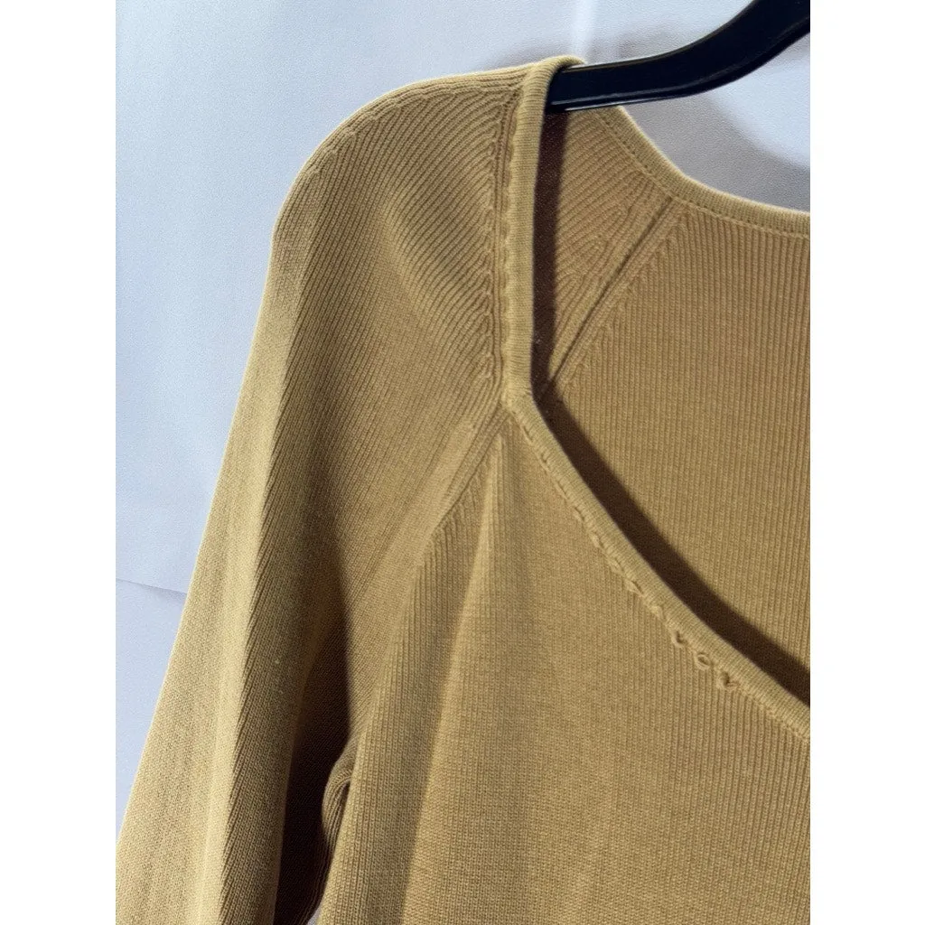 STUDIO BY LIZ CLAIBORNE Women's Tan V-Neck Knit Long Sleeve Pullover Top SZ M