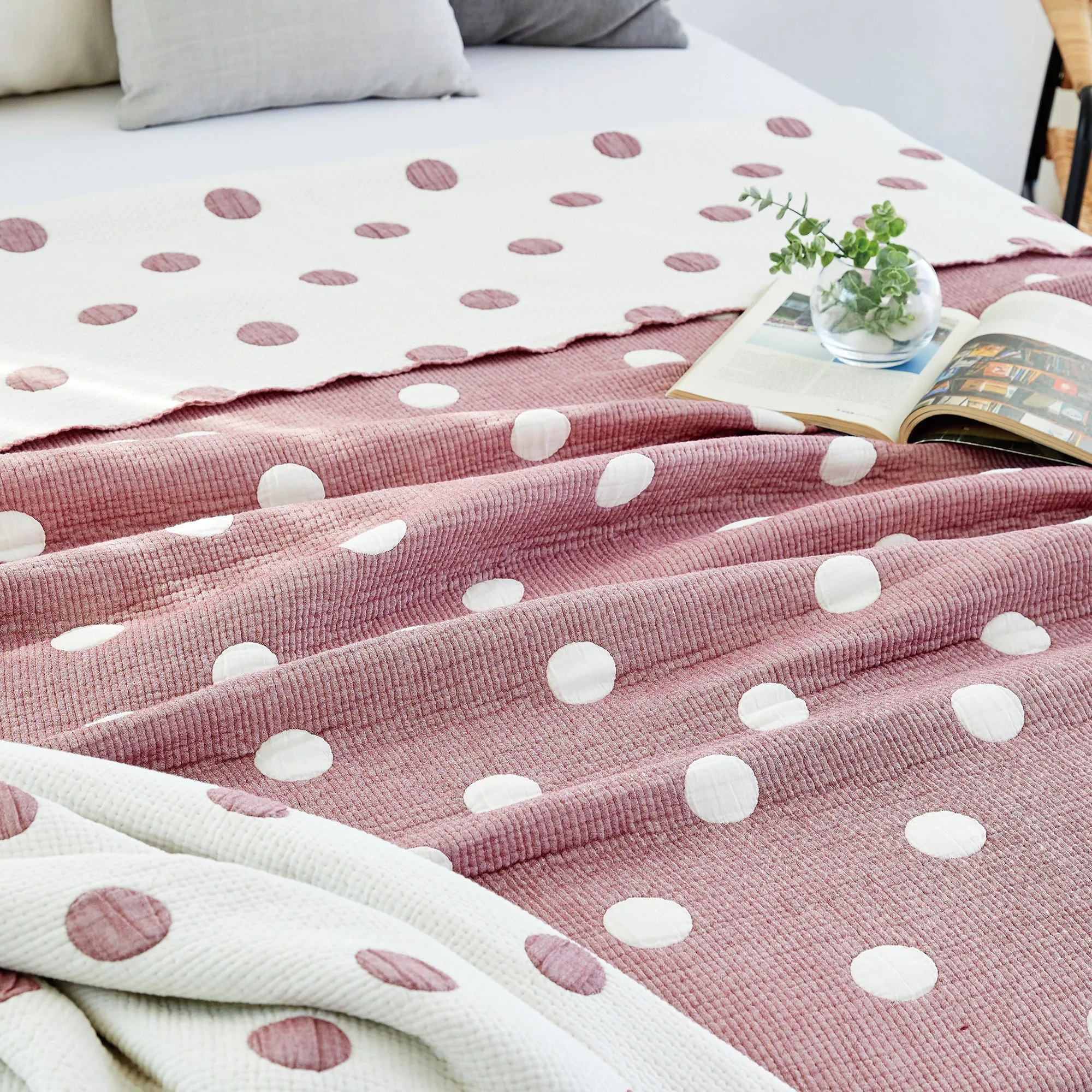 Triple Layer Modal Blanket in Pink & Polka Dot