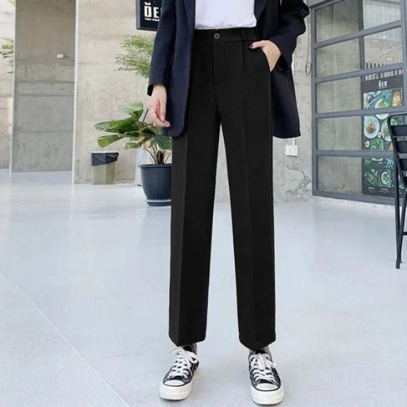 Trousers Straight Black Suit Casual High Waist Pants