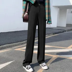 Trousers Straight Black Suit Casual High Waist Pants