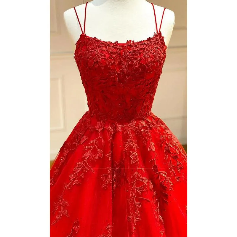 Unique Scoop Criss-cross Straps Sky Blue Tulle Appliques A-line Long Prom Dress