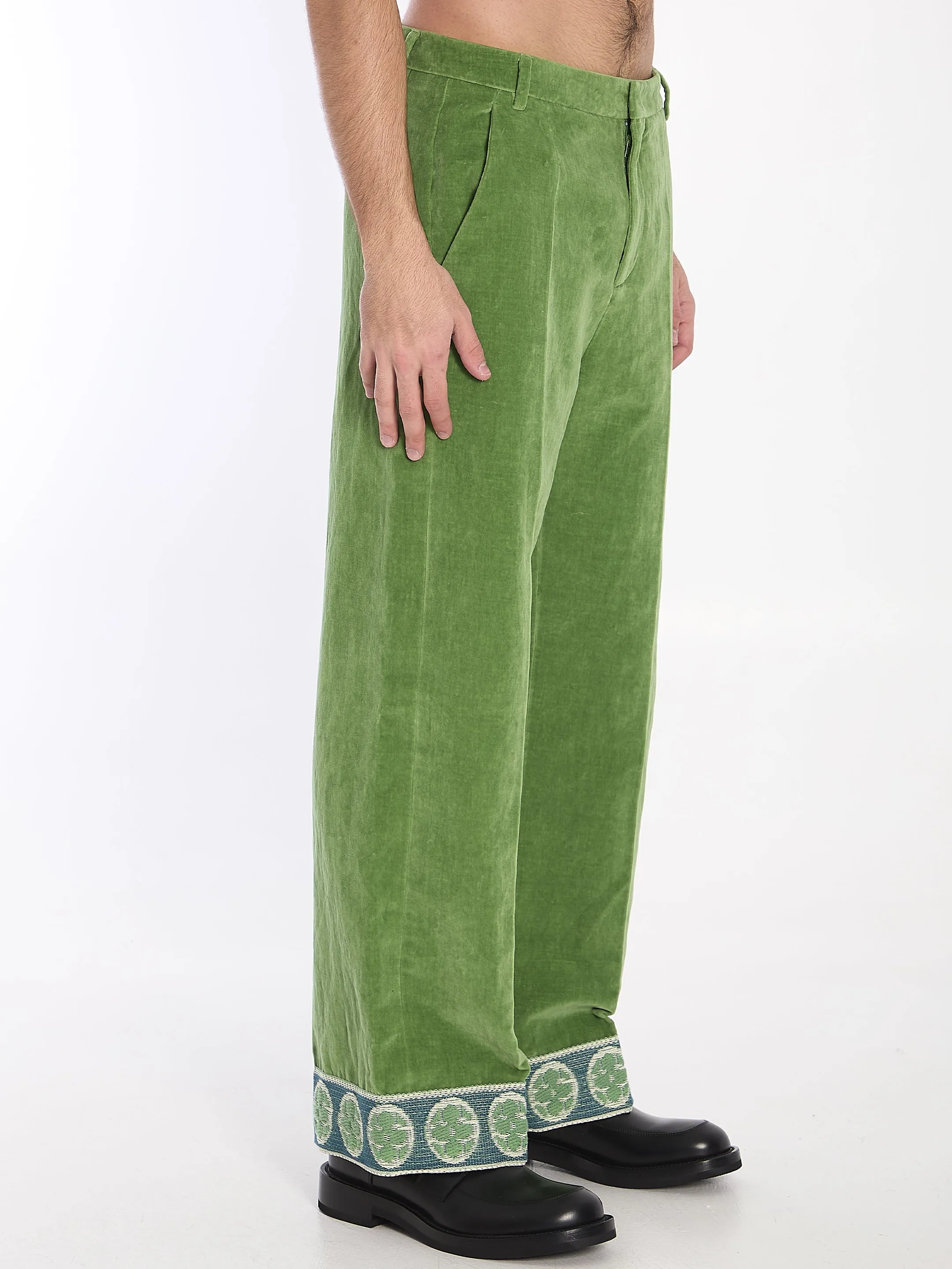Valentino Garavani Velvet Trousers With Jacquard Hems